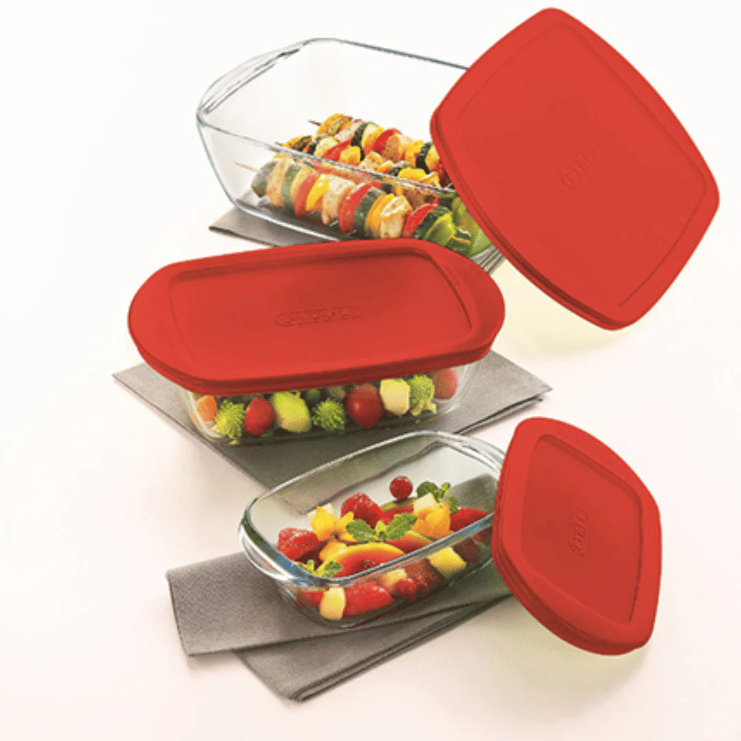 Pyrex Cook & Store Set of 3 Rectangular dish with red Lid